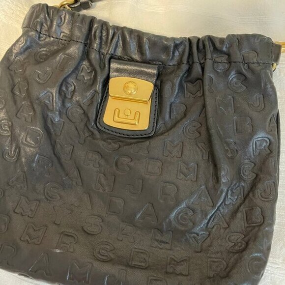 Marc by Marc Jacobs Leather Dreamy Letter Embossed Crossbody Bag Black - Picture 6 of 15